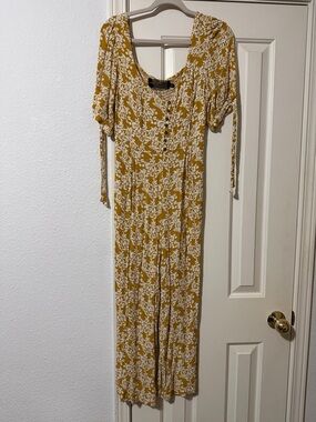 Floral Mustard Short-Sleeve Jumpsuit